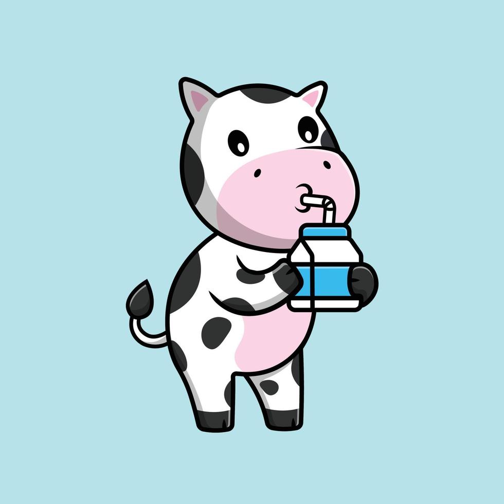 vaca bonitinha beber leite dos desenhos animados ícone ilustração vetorial. conceito de ícone de comida animal isolado vetor premium.