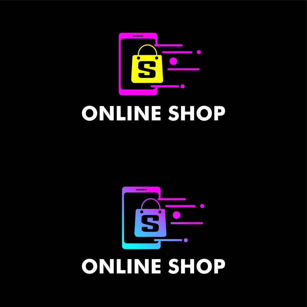 design de modelo de ilustração de logotipo, compras on-line, loja on-line, com ícone de sacola de compras e gradiente editável de gadget vetor