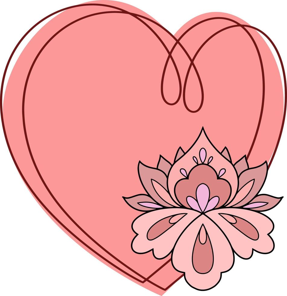 moldura decorativa rosa em forma de coração com um espaço vazio para texto, flor decorativa de peônia rosa vetor