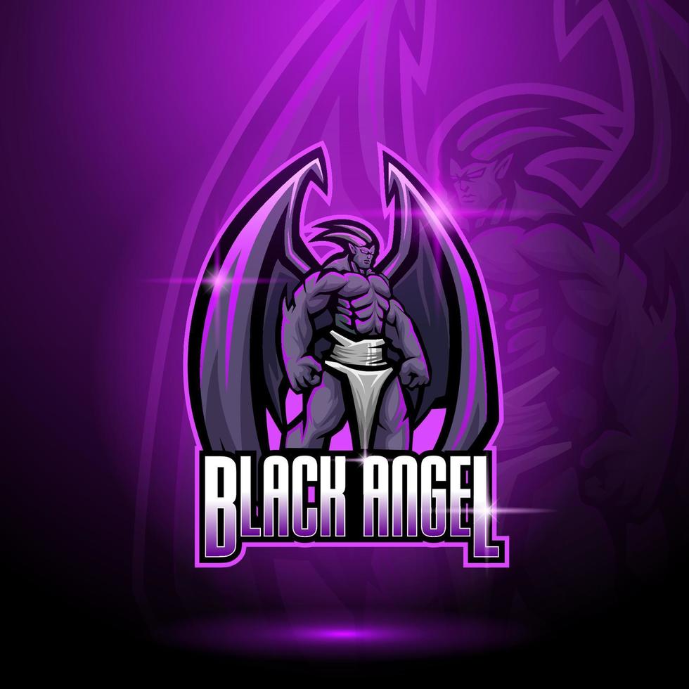design de logotipo de mascote esport anjo negro vetor