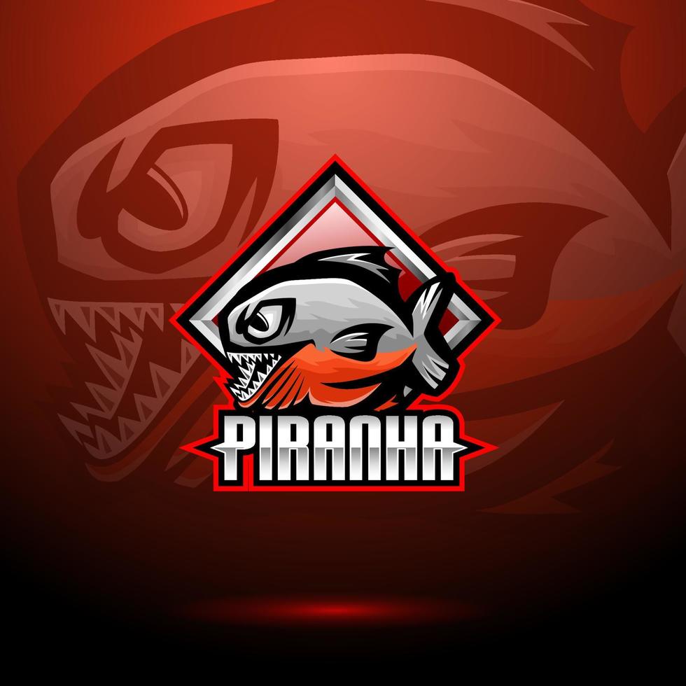 design de logotipo de mascote piranha esport vetor