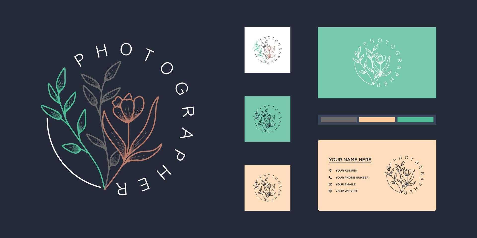 modelos minimalistas de logotipo de florista de casamento e fotografia. vetor