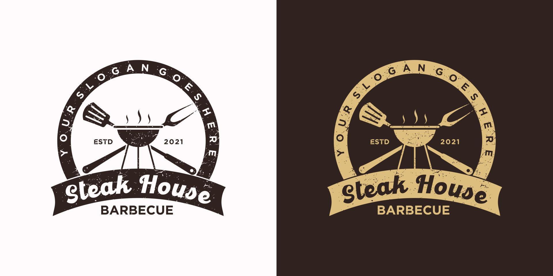 inspiração de logotipo de churrascaria vintage vetor