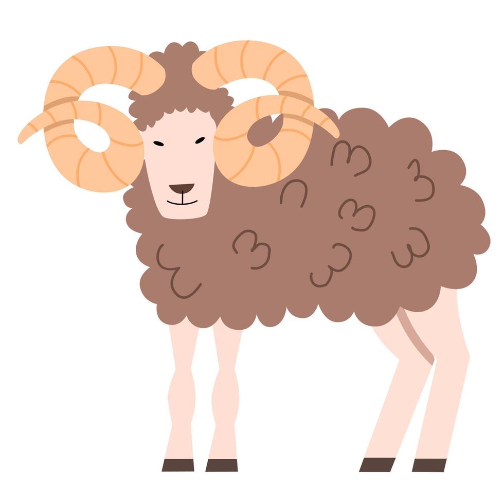 ilustração vetorial de um carneiro com chifres em um estilo simples vetor