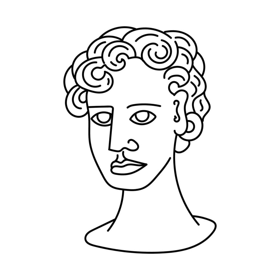 cabeça de uma estátua grega, doodle estilo esboço desenhado à mão. Grécia. estátuas antigas. Deuses. ilustração vetorial simples vetor