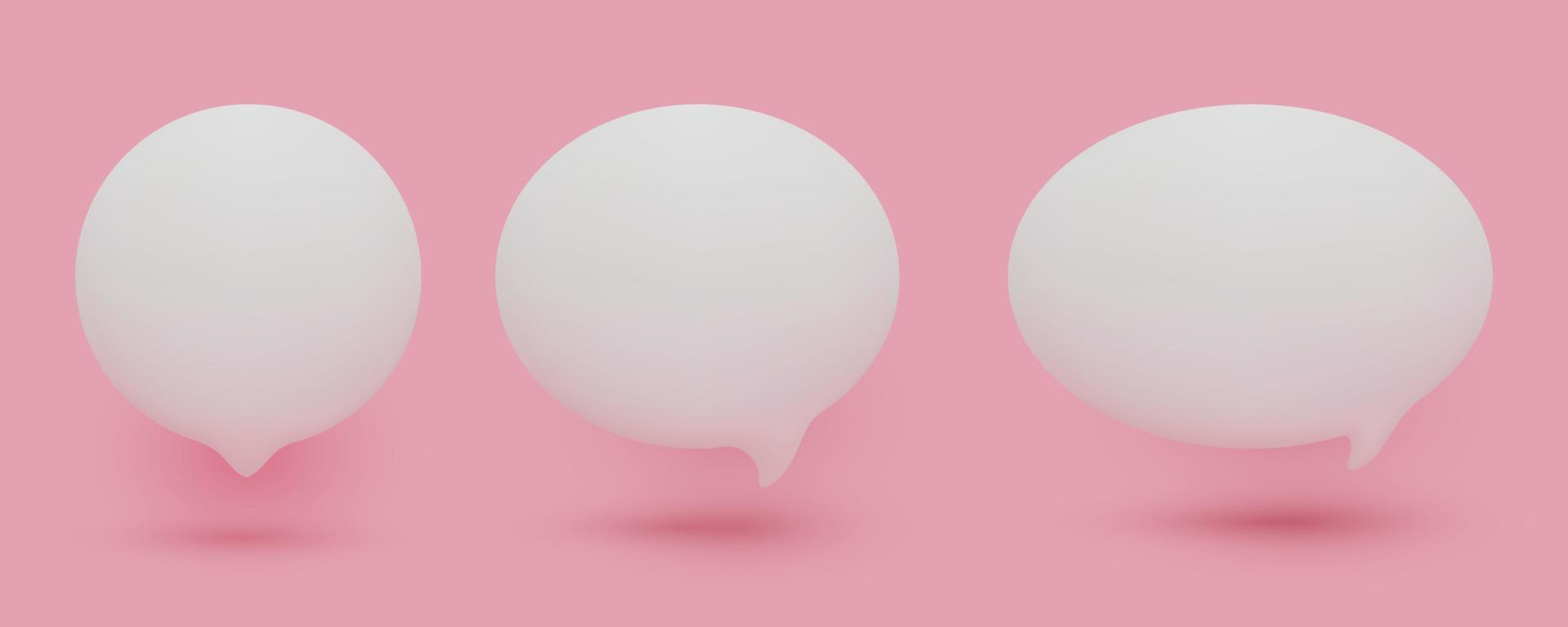 conjunto de ícones de bolha do discurso branco bonito 3d, isolados no fundo rosa pastel. conjunto de ícones de bate-papo 3d de malha vetorial vetor