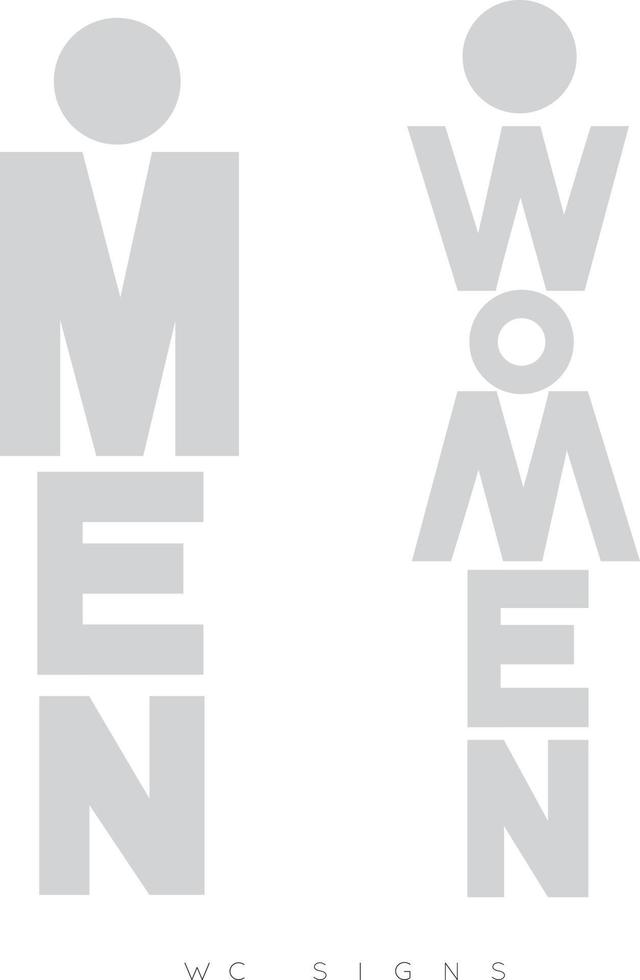 placa de porta do banheiro letras homens e mulheres desenhando com cinza sobre fundo branco vetor