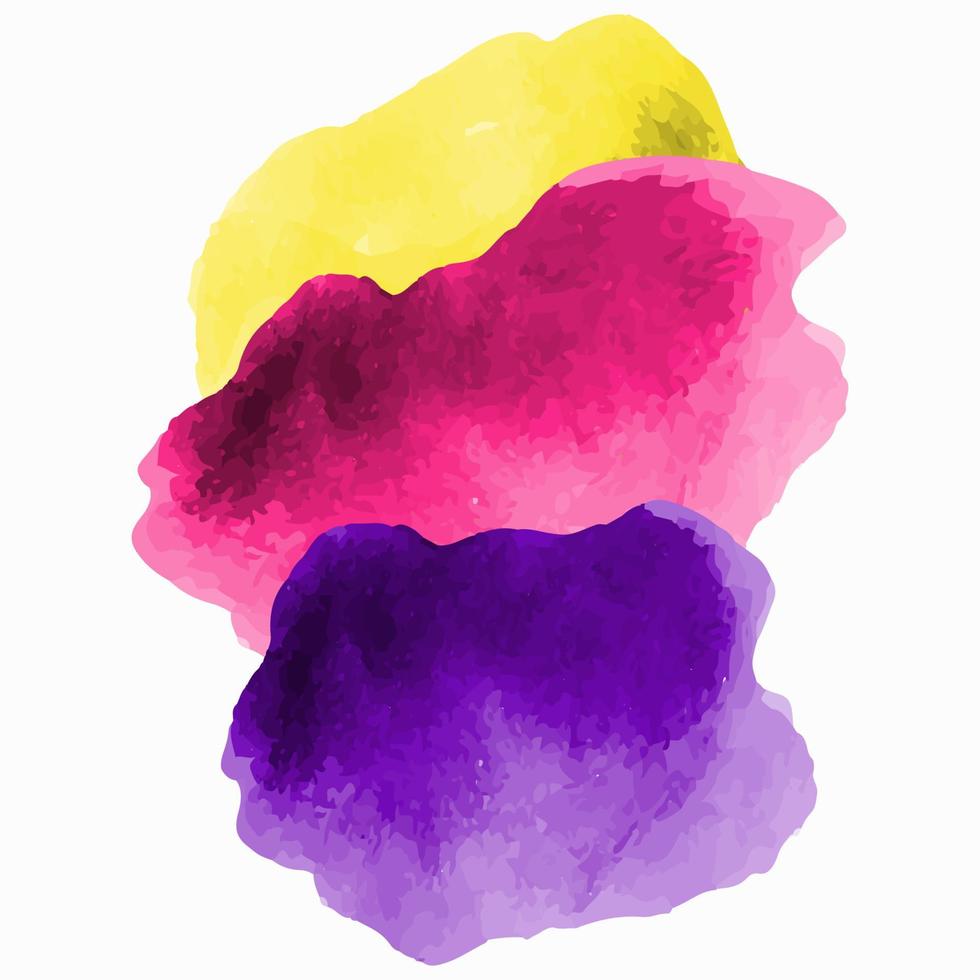 pincelada de gradiente de aquarela, figura geométrica abstrata, cor 3d, roxa, rosa e amarela vetor