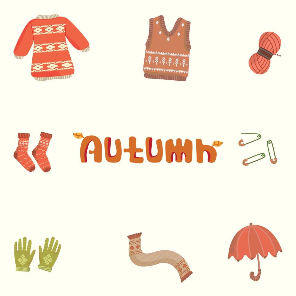 pacote de várias roupas e suprimentos de outono, perfeito para ilustração e animação vetor
