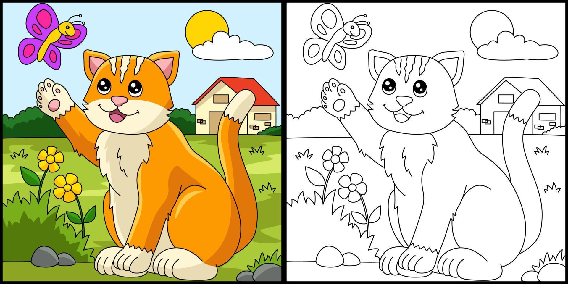 ilustração colorida de página para colorir de gato vetor