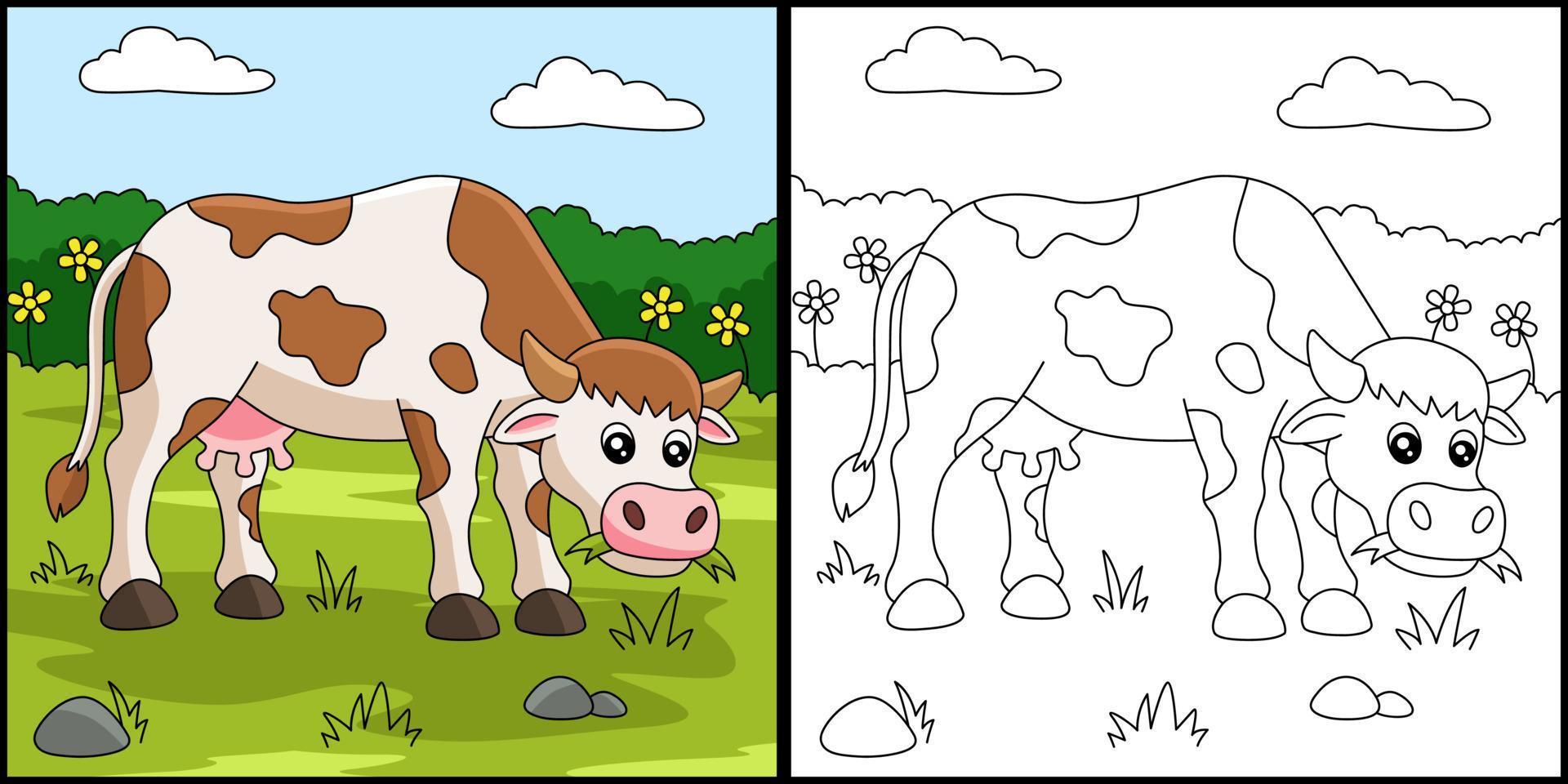 vaca para colorir ilustração colorida de página vetor