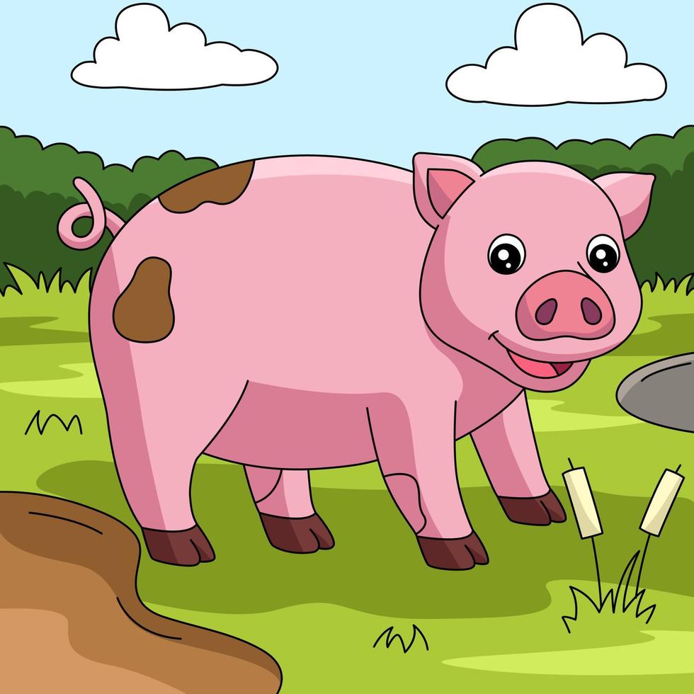 ilustração de fazenda de desenho animado de cor de porco vetor