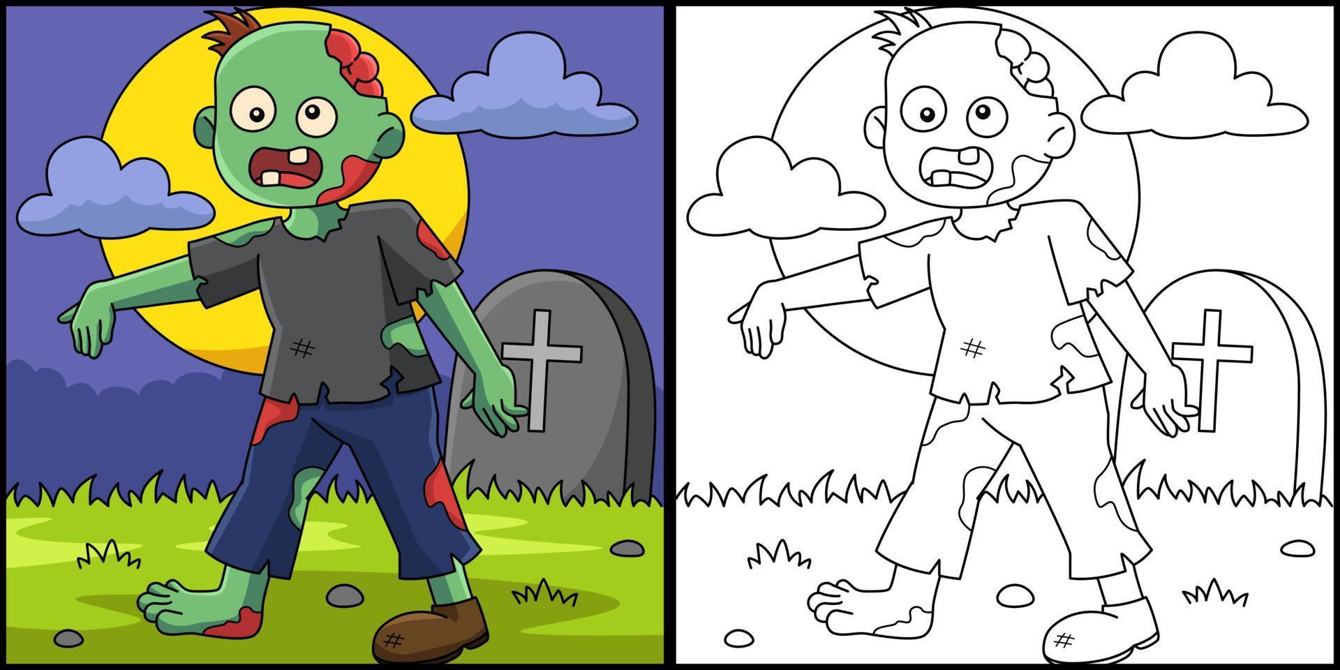 ilustração de página para colorir de halloween zumbi vetor