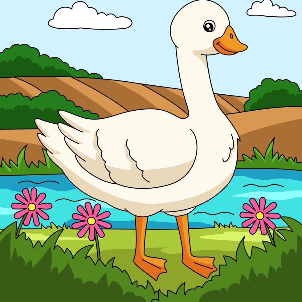 ilustração de fazenda de desenhos animados de cor de ganso vetor
