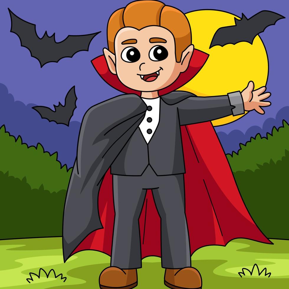 ilustração de desenho animado colorido de halloween de vampiro vetor