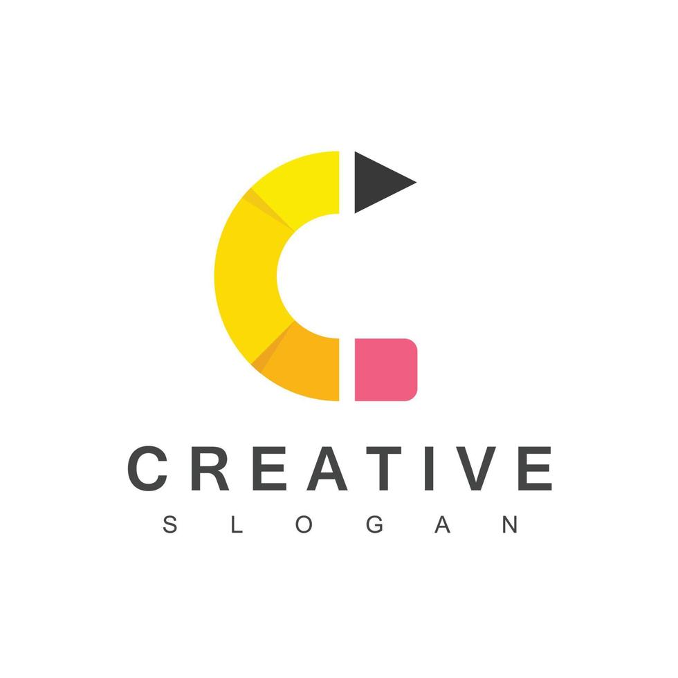 logotipo de lápis criativo com o símbolo da letra c vetor