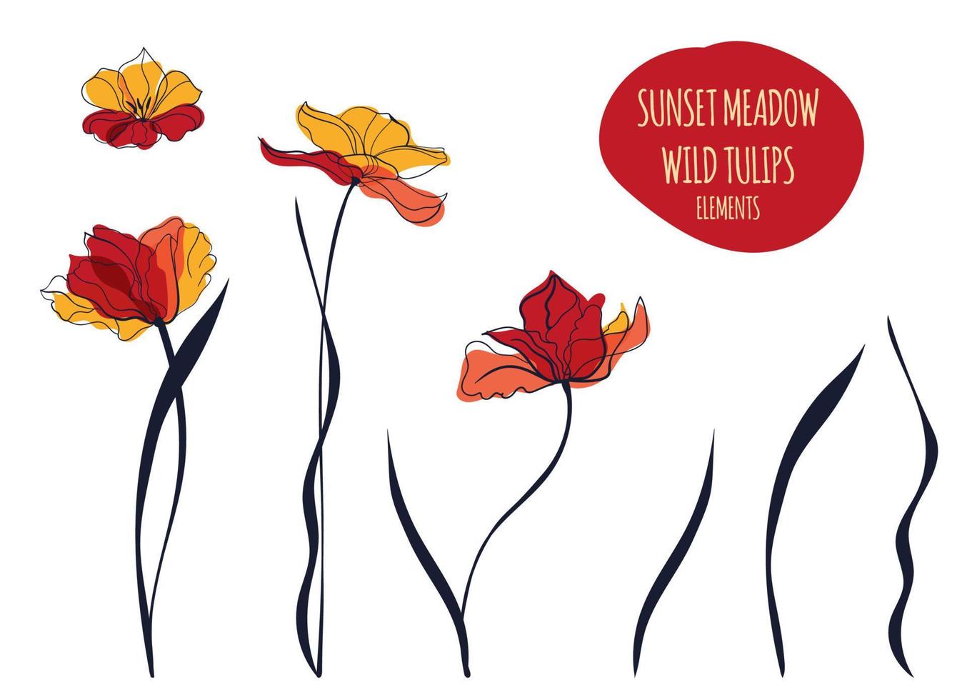 ilustração de arte de linha de tulipas do sol no estilo escandinavo vetor