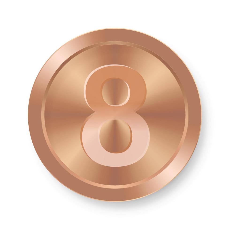 moeda de bronze com o conceito de número oito do ícone da internet vetor