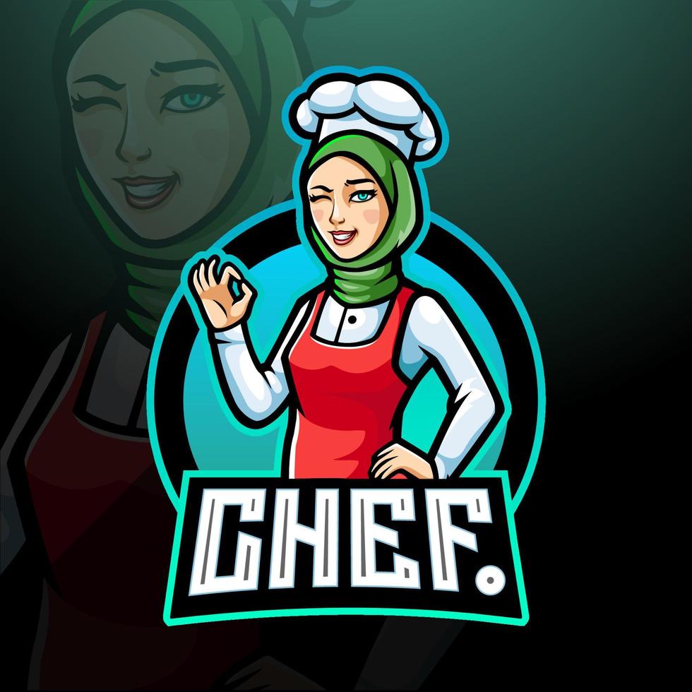 design de mascote de logotipo esport chef meninas vetor