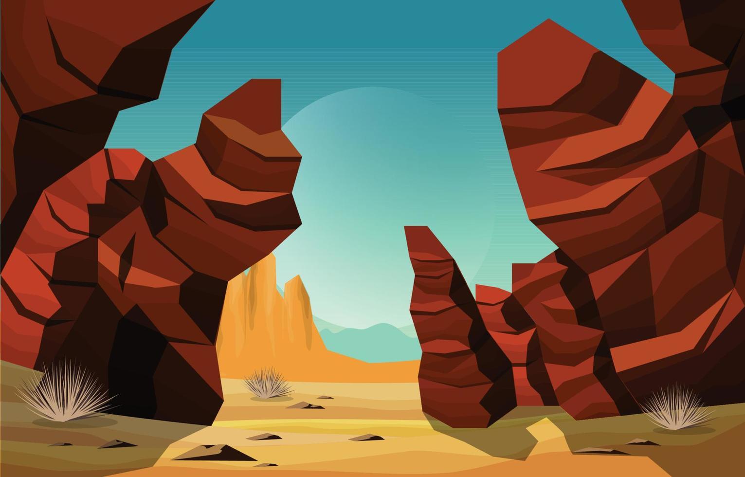 pôr do sol no penhasco de rocha da América Ocidental vasta ilustração da paisagem do deserto vetor