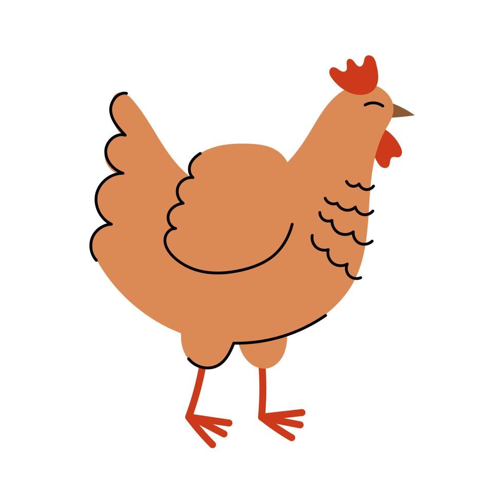 linda galinha marrom. animais de fazenda dos desenhos animados. vetor simples plano