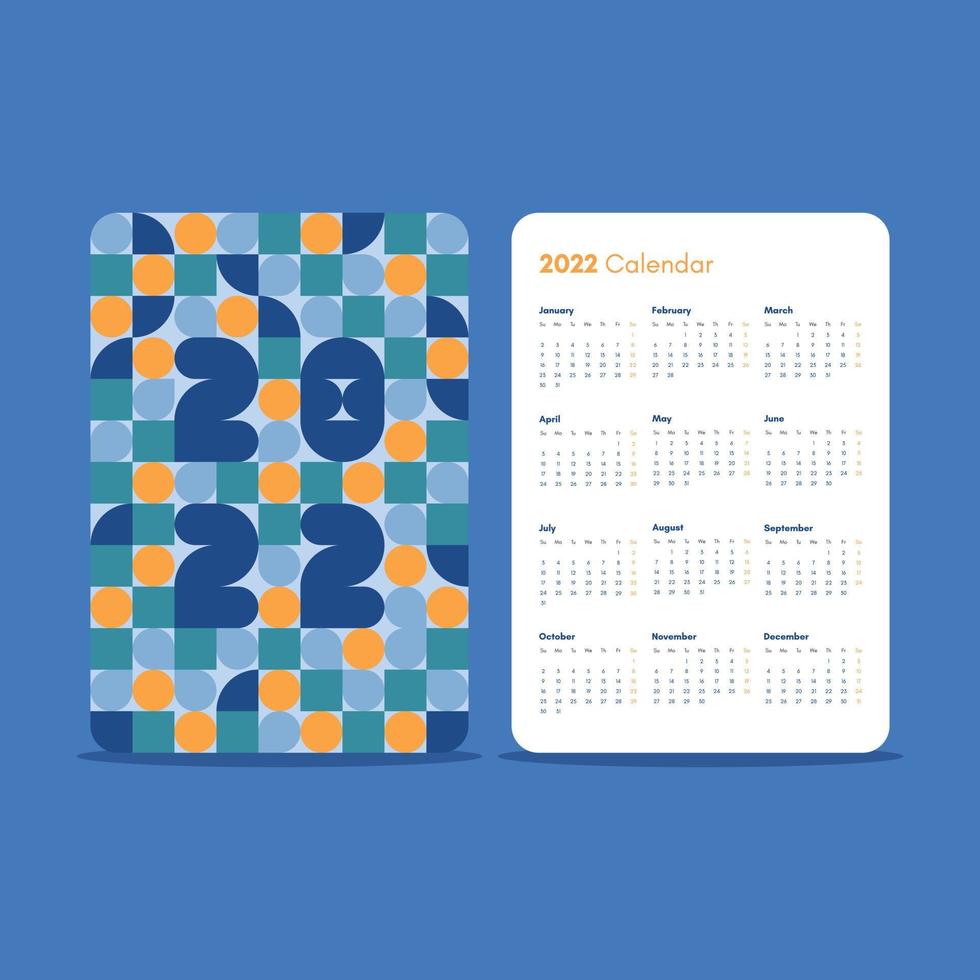 modelo de calendário de bolso de design nacional 2022 com padrão geométrico abstrato colorido. vetor