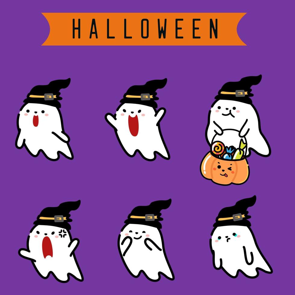 personagem de design plano fantasma halloween concept.cute na ilustração de background.vector roxo. vetor