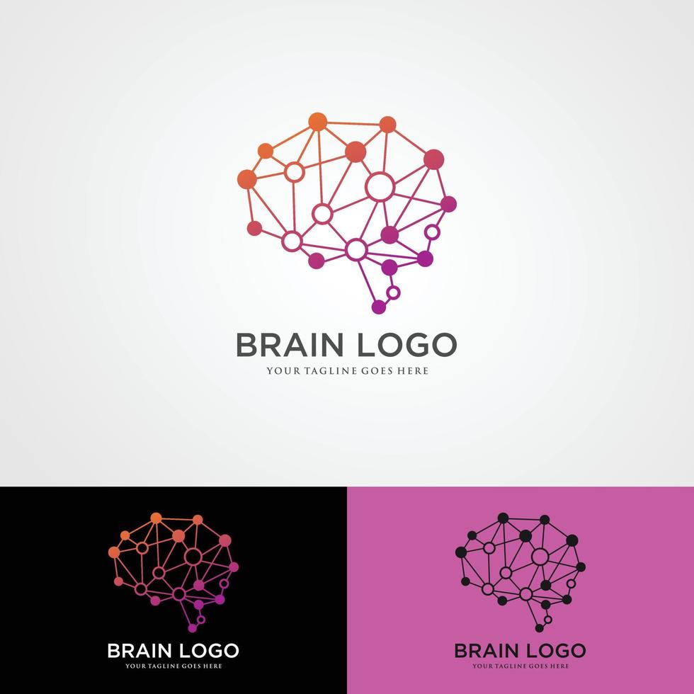 cérebro inteligência artificial logotipo desain vektor template gaya linear. teknologi ai konsep brainstorm logotype. vetor