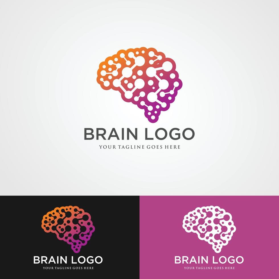 cérebro inteligência artificial logotipo desain vektor template gaya linear. teknologi ai konsep brainstorm logotype. vetor