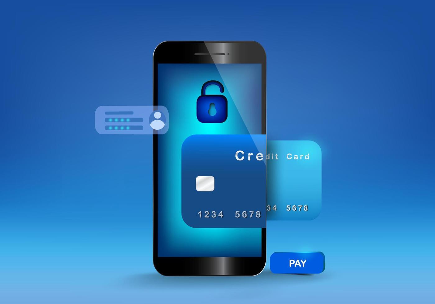 conceito de segurança de pagamento online no fundo azul vetor