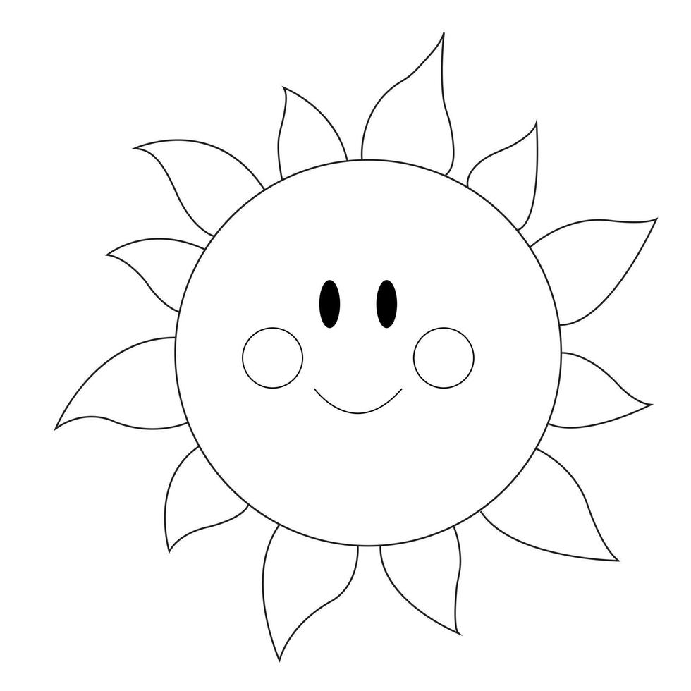 doodle sol dos desenhos animados. ilustração de arte de linha vetorial, logotipo, página para colorir infantil. vetor