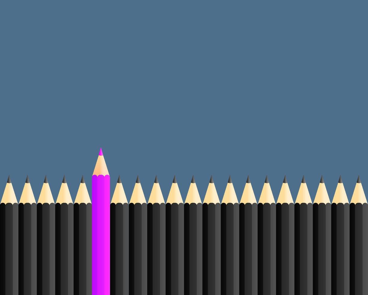 as empresas pensam em conceitos diferentes. lápis de cor rosa entre lápis de cor preta. único e criativo. vetor