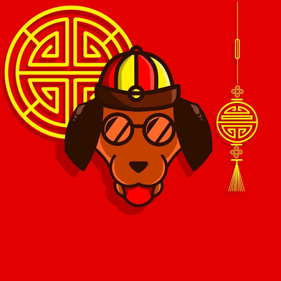 feliz Ano Novo Chinês. cão dos desenhos animados com traje tradicional chinês. o ano do vetor do zodíaco animal rato