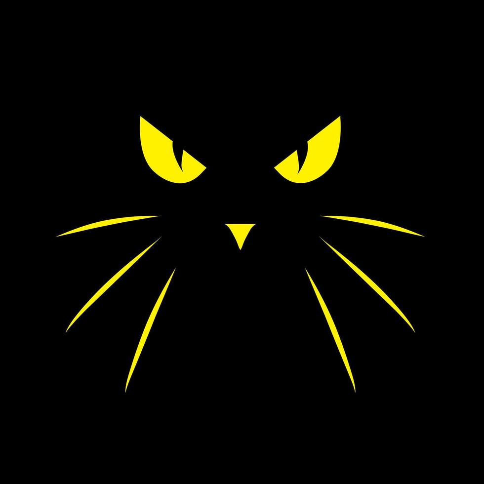 design de logotipo de olho de gato. olhos de um gato amarelo no escuro para fundo de feliz dia das bruxas vetor