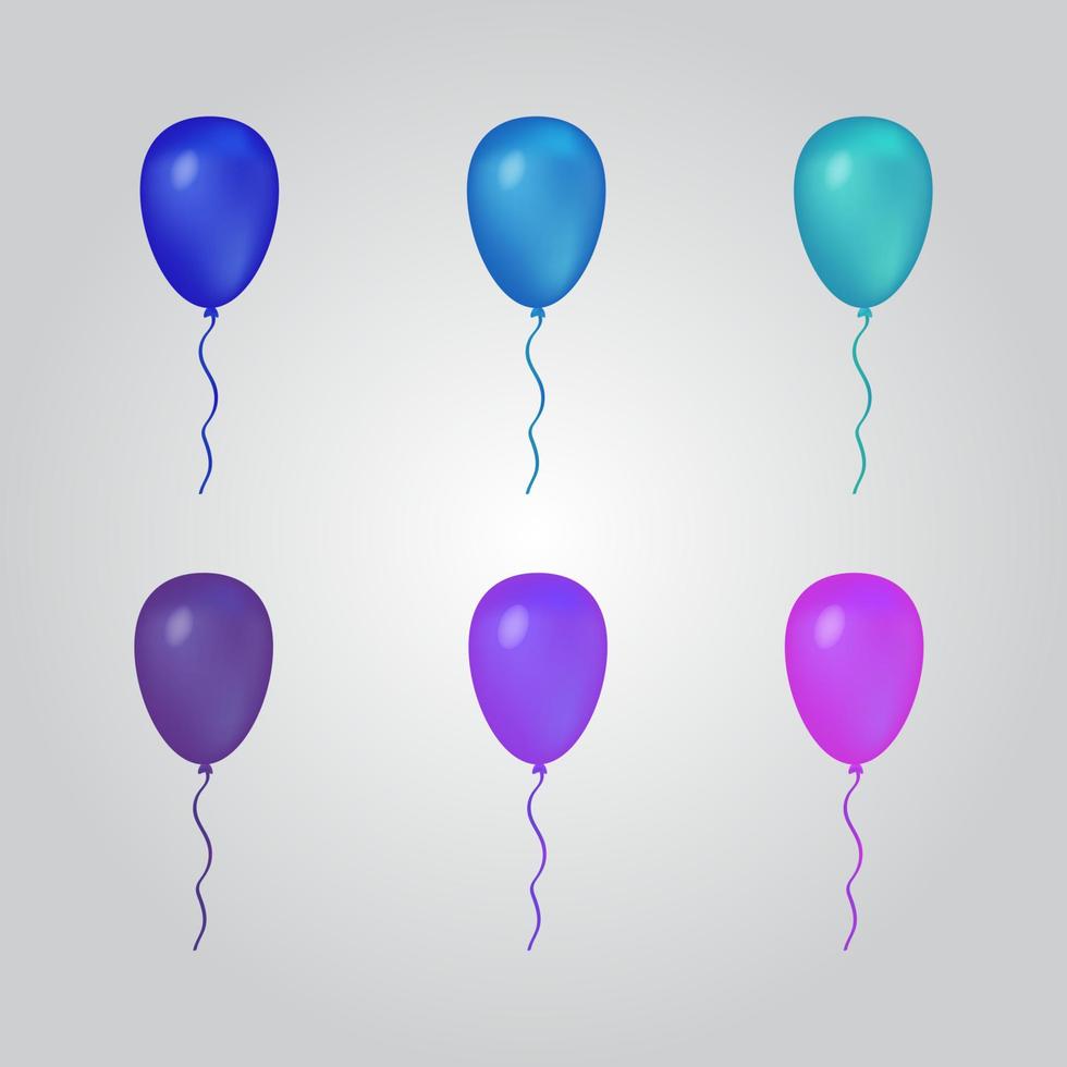 conjunto de balões azuis e roxos. balões isolados para seus projetos. vetor