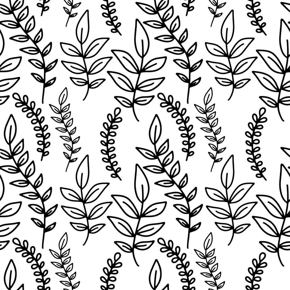 contorno de mão desenhada vetor deixa padrão sem emenda. impressão de doodle com folhas florais isoladas em branco. tinta ornamento de bela natureza para tecido, embrulho e têxtil. adulto e infantil para colorir