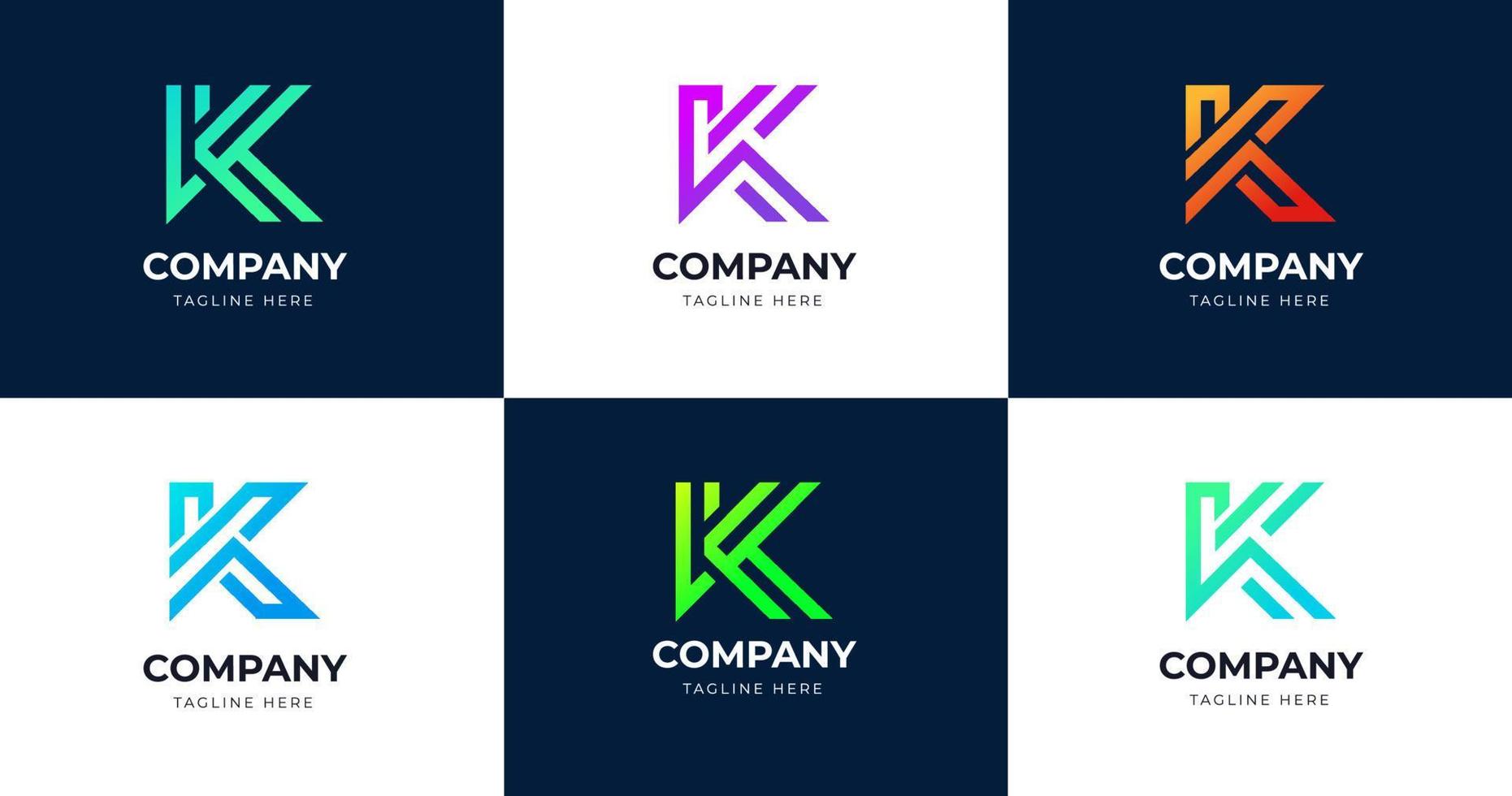 pacote conjunto modelo de design de logotipo de letra k inicial, conceito de gradiente de linha, ilustração vetorial vetor