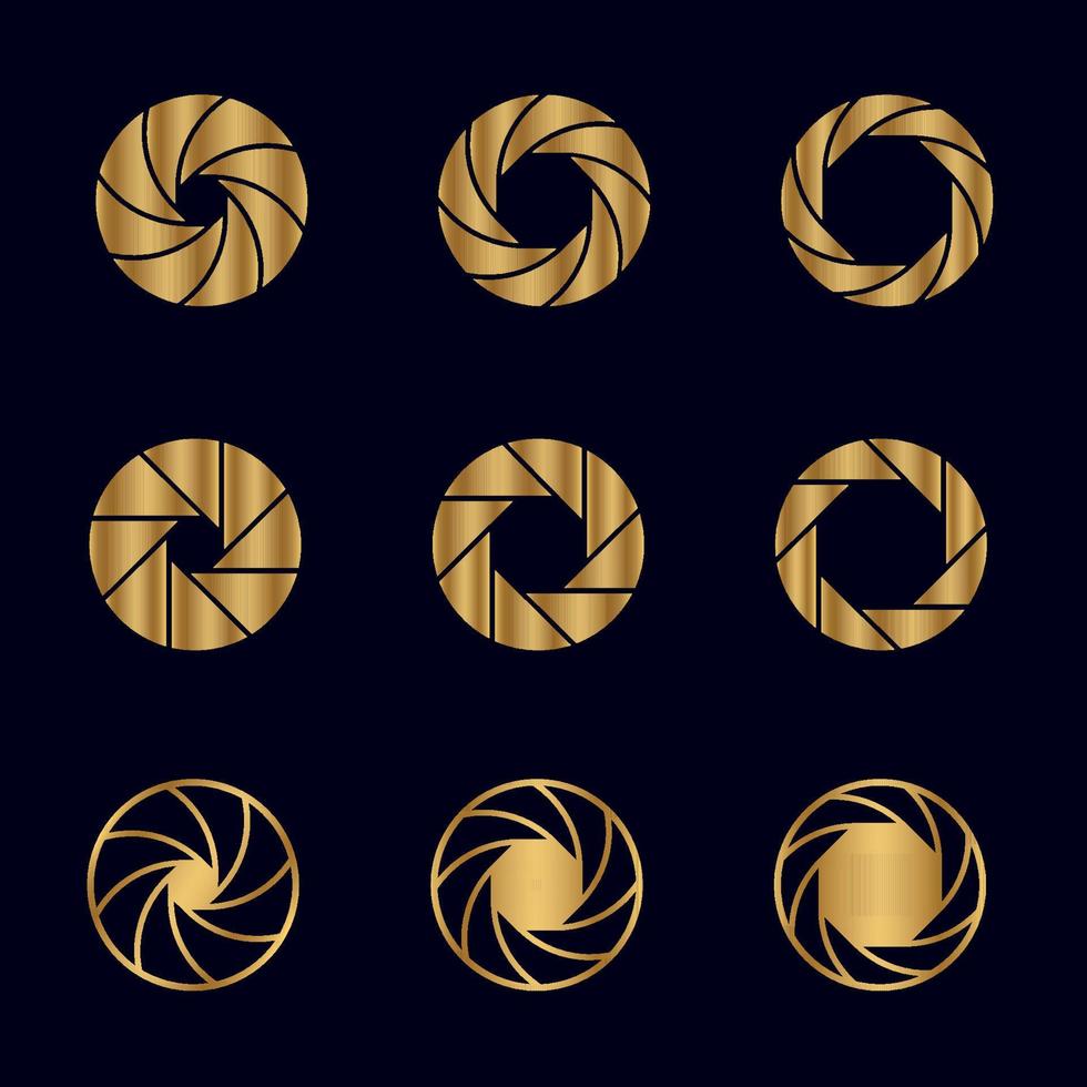 conjunto de imagens do logotipo da câmera na cor dourada vetor