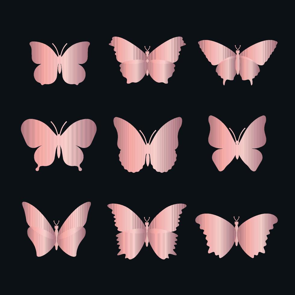 conjunto de borboleta rosa claro metálico vetor