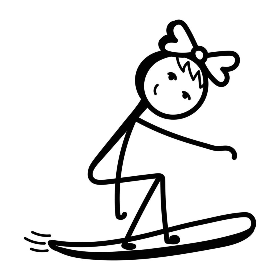 um ícone de doodle útil de figura de palito de esqui no gelo vetor