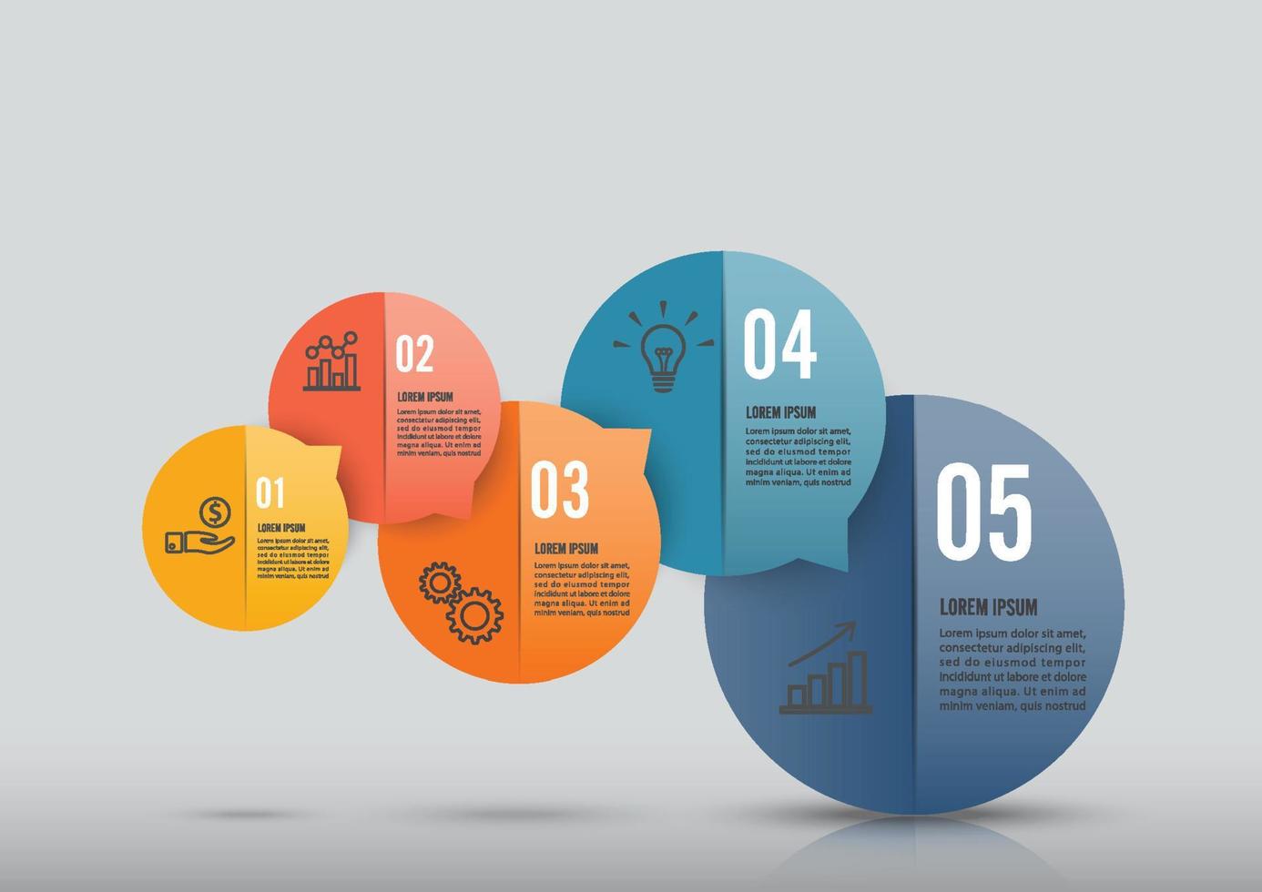 vetor de design de infográficos e ícones de marketing podem ser usados para layout de fluxo de trabalho, diagrama, relatório anual, design de web. conceito de negócio com 5 opções, etapas ou processos.