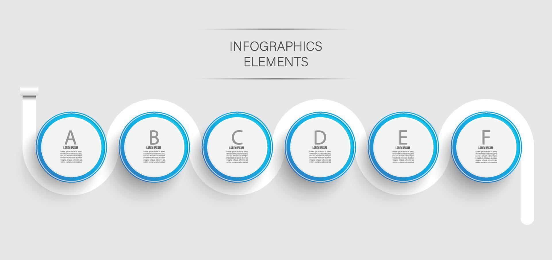 elementos abstratos do modelo de gráfico infográfico com etiqueta, círculos integrados. conceito de negócio com 6 opções. para conteúdo, diagrama, fluxograma, etapas, peças, infográficos de linha do tempo, layout de fluxo de trabalho. vetor