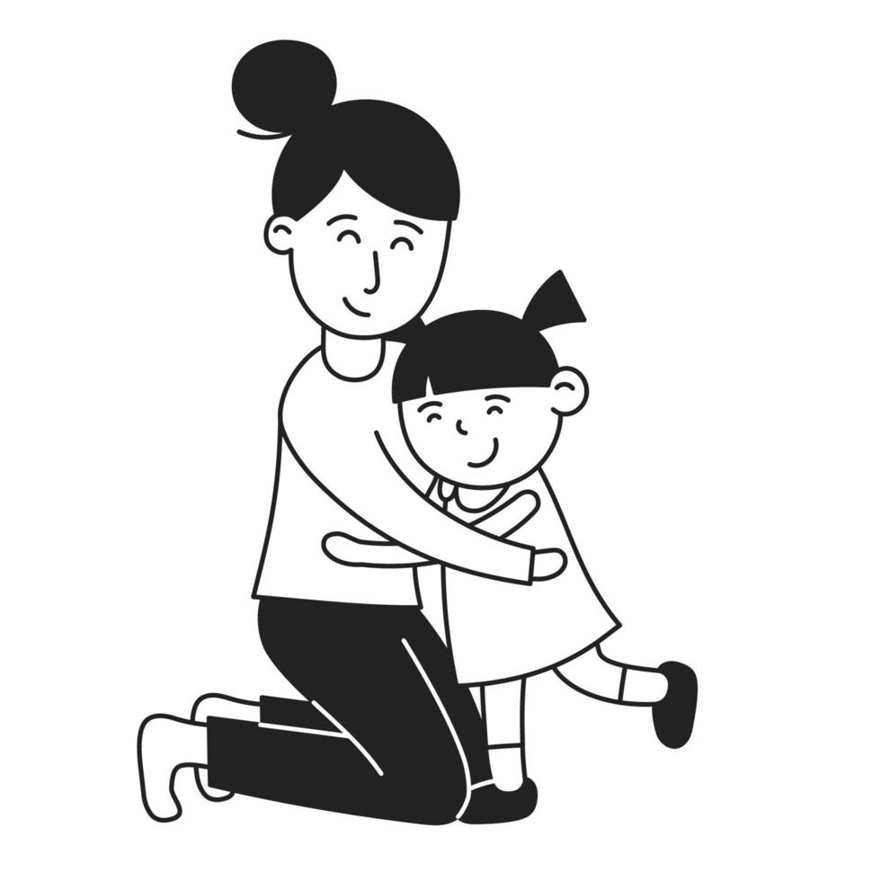 abraço. criança desenhada à mão e ícone de doodle de família vetor