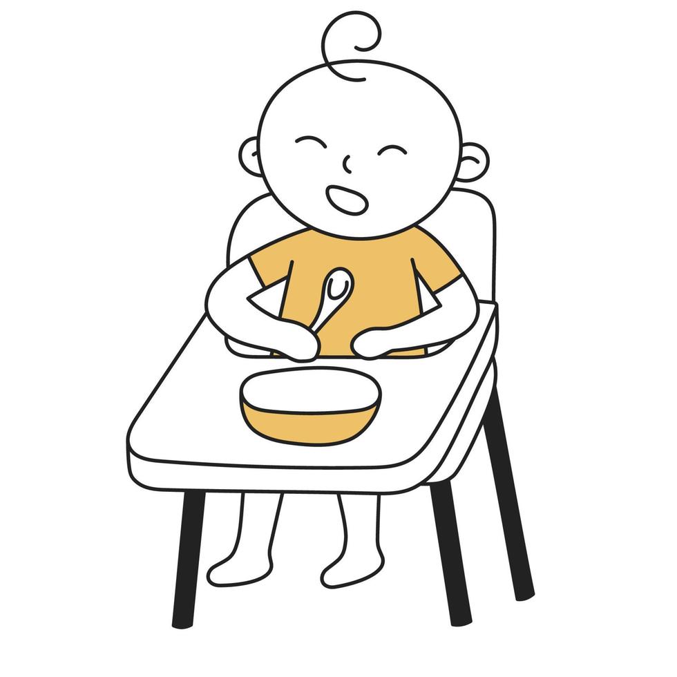 cadeira alta. criança desenhada à mão e ícone de doodle de família vetor
