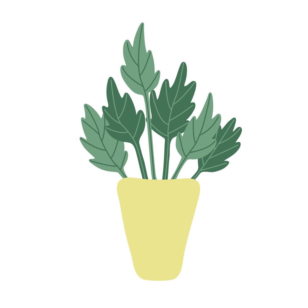 planta de casa verde com folhas grandes em um vaso de flores. estilo plano. ilustração vetorial desenhada à mão isolada no fundo branco. vetor