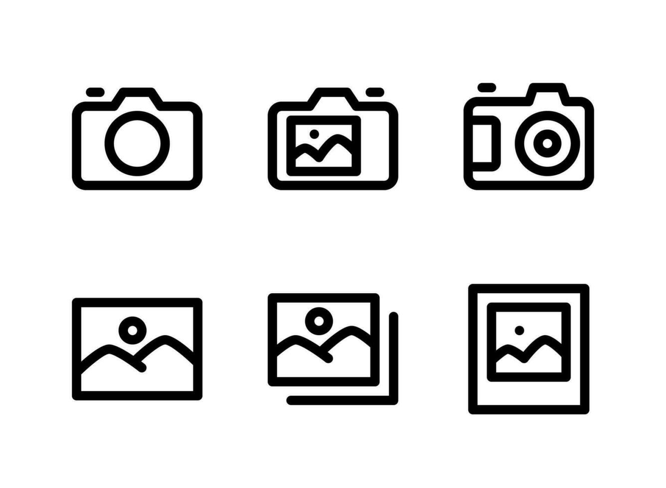 conjunto simples de ícones de linha de vetor relacionados à fotografia. contém ícones como câmera, imagem e muito mais.