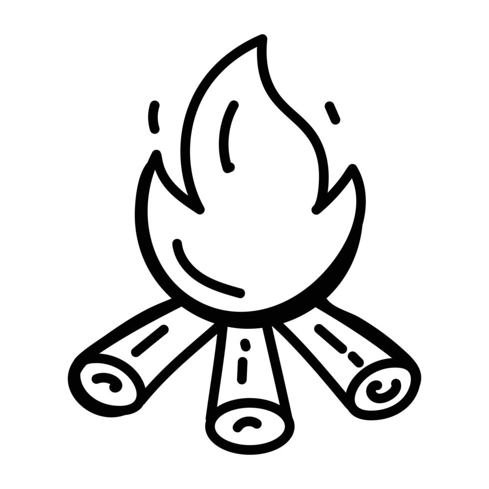 ícone desenhado à mão de fogueira em estilo editável vetor