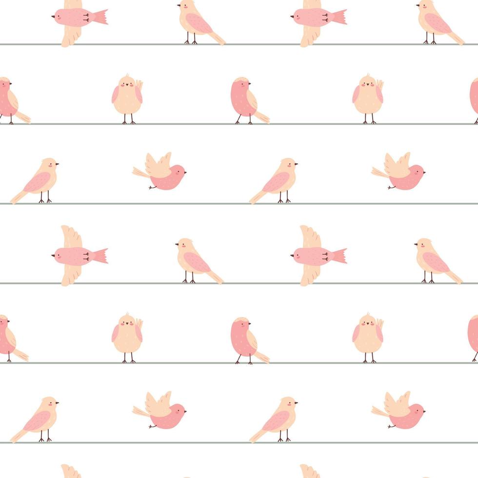sem costura padrão com bonitos pássaros cor de rosa e listras verdes em um fundo branco. ilustração vetorial simples infantil para design, tecido e têxteis. vetor