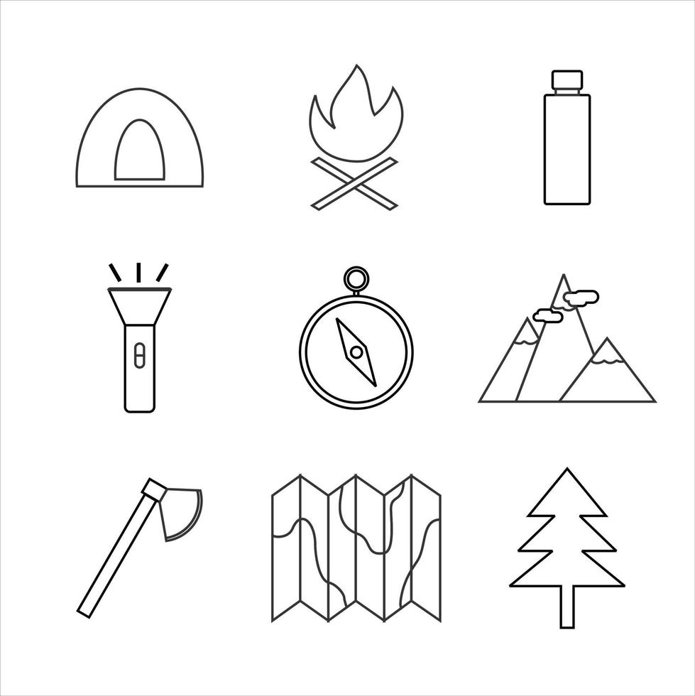 conjunto de ícones de acampamento de design plano vetor