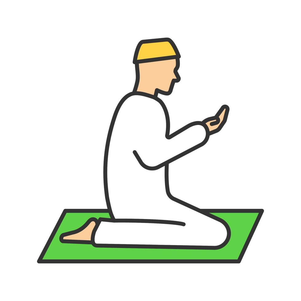 ícone de cor do homem muçulmano rezando. adorar. cultura islâmica. ilustração vetorial isolada vetor